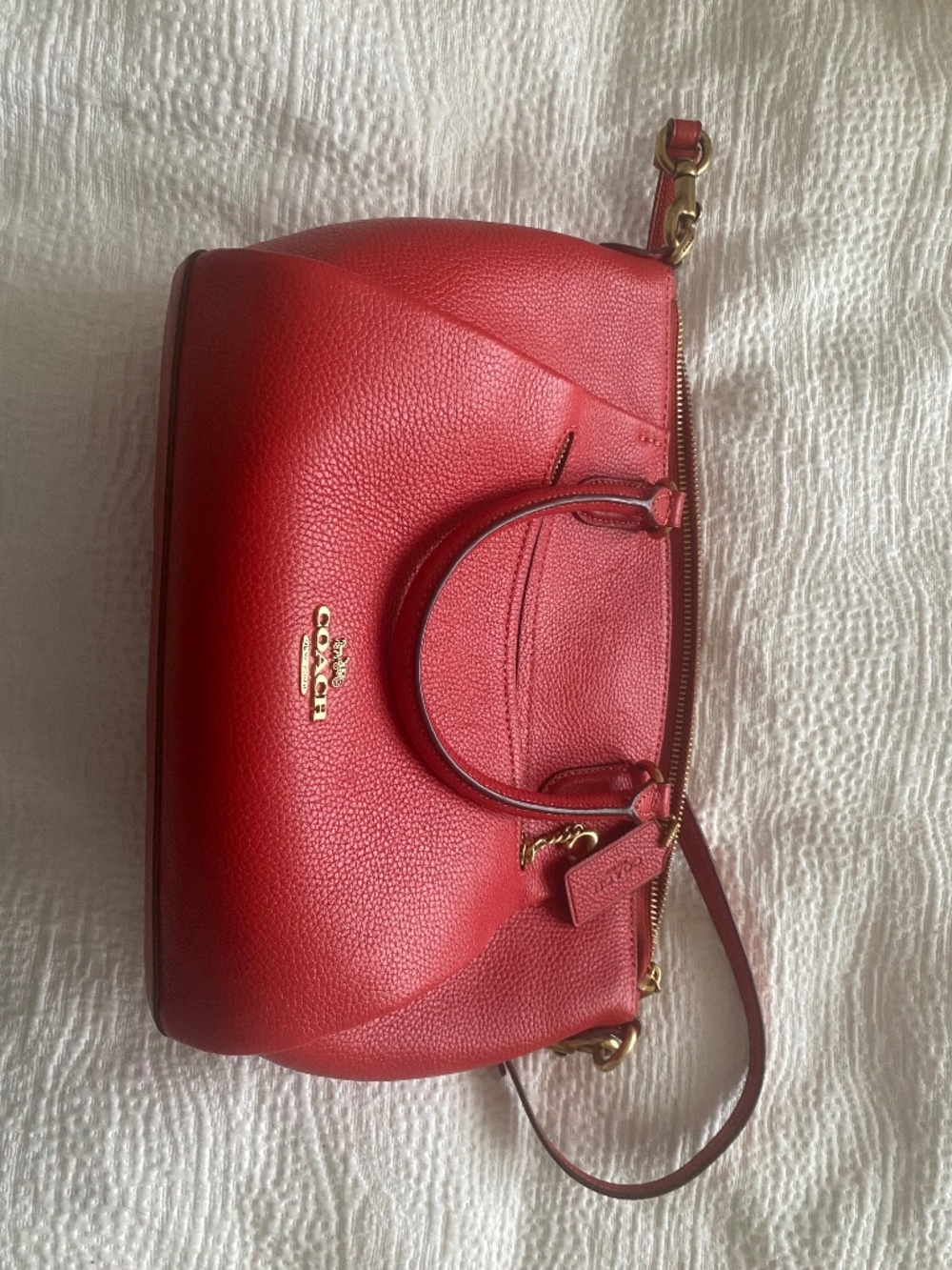 Coach Pebbled Leather Satchel - Red